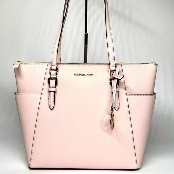 Michael Kors Handbags - Michael Kors Charlotte Large Leather Top-Zip Tote Bag - Powder Blush